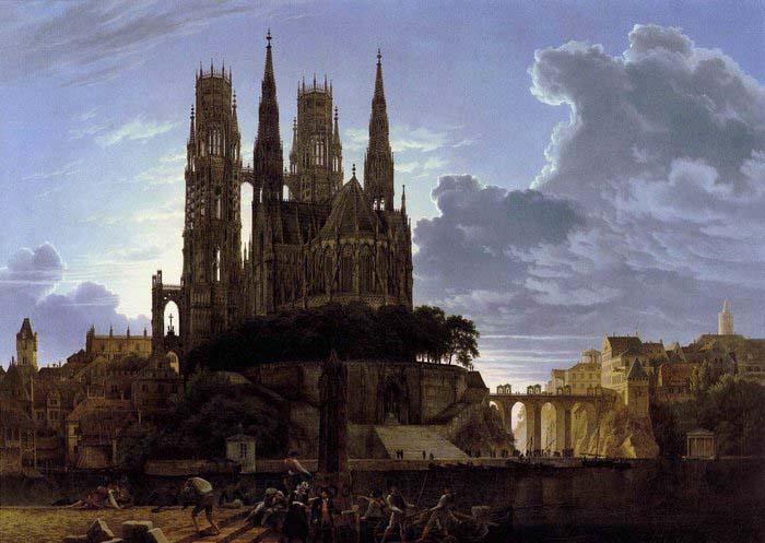 Karl friedrich schinkel Medieval Town by Water after 1813 Spain oil painting art